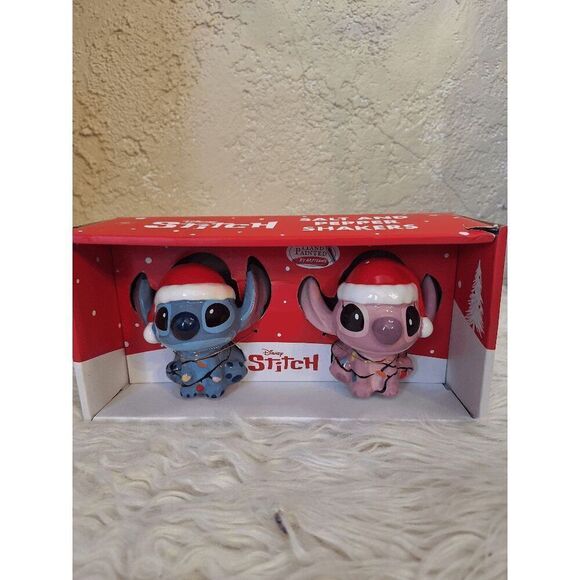 SOLD-Disney Lilo and Stitch - Stitch and Angel Christmas Salt and Pepper Shakers - Picture 1 of 3